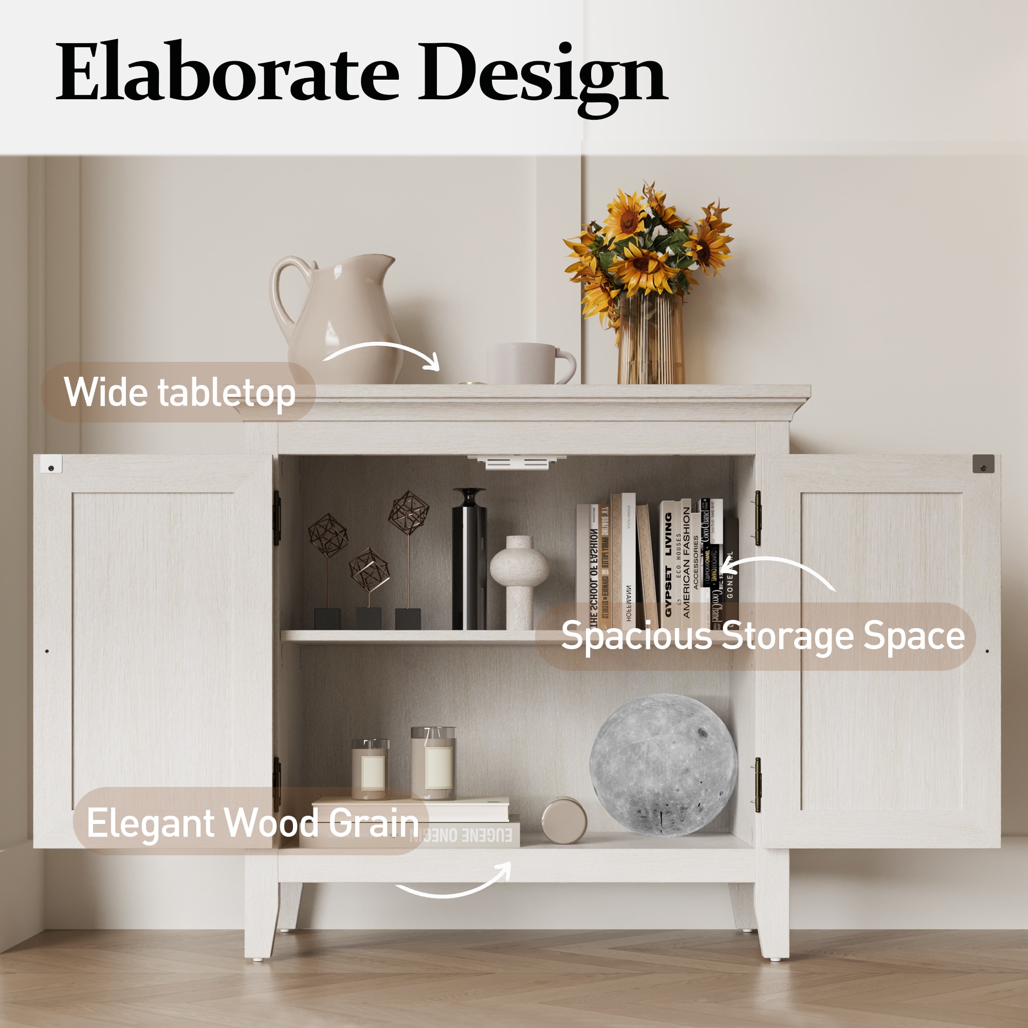 Kitchen Sideboard Cabinet With Rattan Doors And Storage Shelves_voghion.com